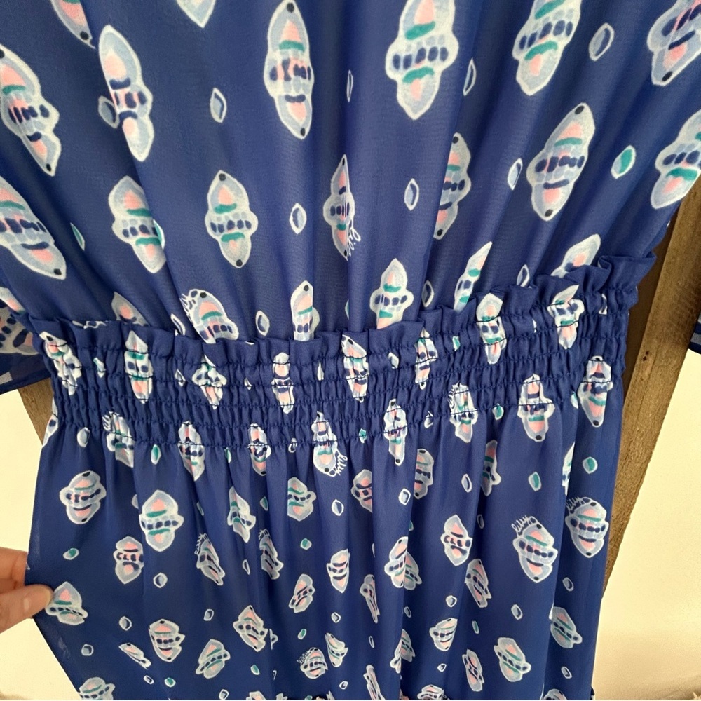 Lily Pulitzer Chiffon Lesleh Midi Dress Size 00 Fit and Flare Elbow Sleeves - Picture 9 of 11